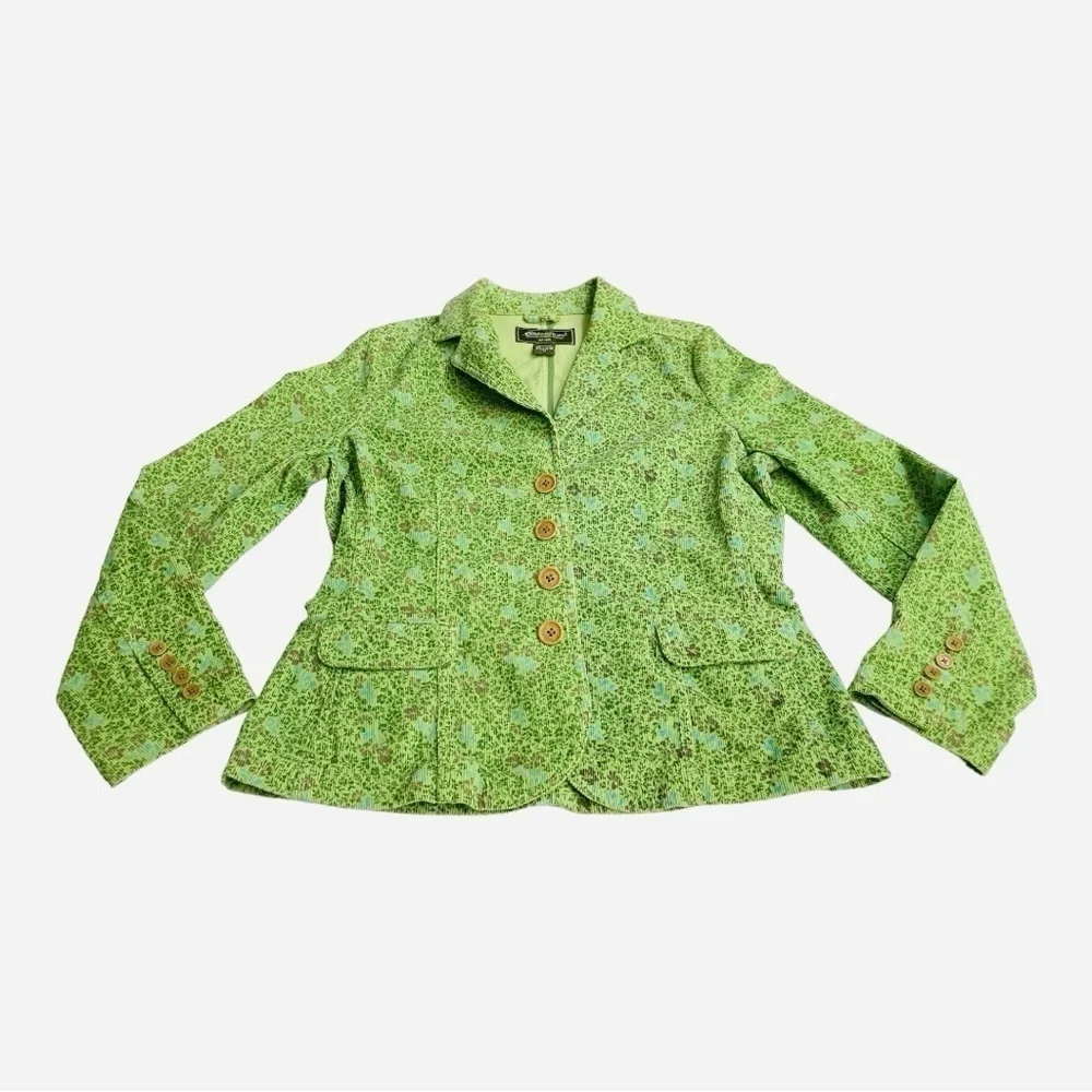 Eddie Bauer Vtg 90s Green Floral Corduroy Blazer Jacket 10 Cotton Cottagecore